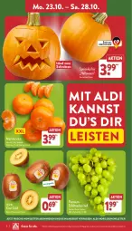 Gazetka promocyjna Aldi Nord - Von Montag - Gazetka - ważna od 28.10 do 28.10.2023 - strona 2 - produkty: aldi, angebot, eis, Elan, kiwi, Kiwi Gold, Kürbis, mandarine, mandarinen, Schal, Schale, tafeltrauben, Ti, trauben, zespri, ZTE