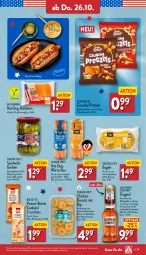 Gazetka promocyjna Aldi Nord - Von Montag - Gazetka - ważna od 28.10 do 28.10.2023 - strona 29 - produkty: Bagel, beutel, biscotto, braten, brezel, brötchen, butter, chili, cookie, cookies, dip, Donut, donuts, flasche, gin, gurke, gurken, Käse, likör, orange, peanut butter, pfirsich, Pretzel, sandwich, schoko, schokolade, snack, snacks, Southern Comfort, Sun Snacks, Ti, vanille, whiskey, würstchen, ZTE