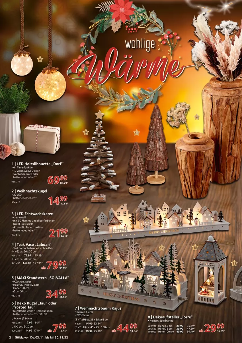 Aktueller Prospekt Selgros - Weihnachten Spezial - von 03.11 bis 30.11.2022 - strona 2 - produkty: batterie, Bau, dell, eis, elle, Holz, kerze, Kugel, lamm, tasse, teller, Ti, timer, Vase, Weihnachtsbaum