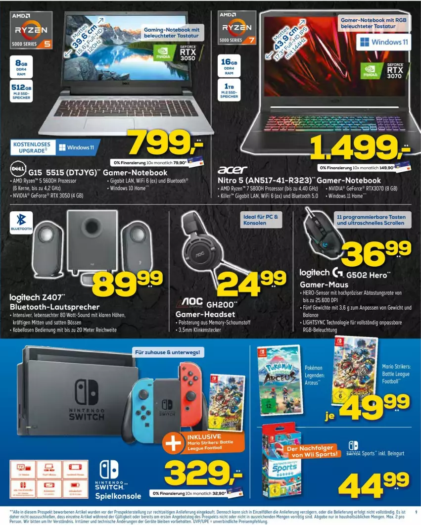 Aktueller Prospekt Euronics - Prospekte - von 29.06 bis 06.07.2022 - strona 9 - produkty: ball, beleuchtung, eis, elle, geforce, Headset, hero, HP, Leuchte, LG, logitech, Maus, nintendo, notebook, nvidia, rtx, rwe, ryzen, Spielkonsole, Tastatur