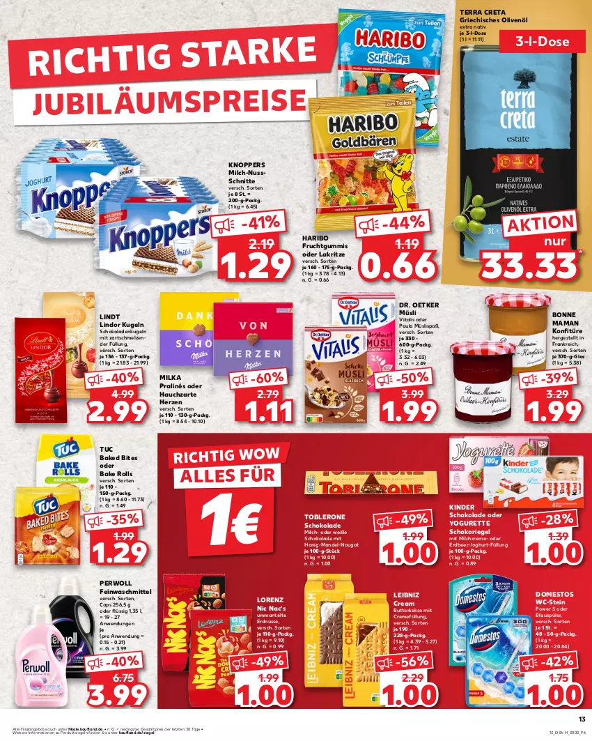 Aktueller Prospekt Kaufland - Extra-Angebote - von 05.09 bis 11.09.2024 - strona 13 - produkty: angebot, angebote, bites, bonne maman, butter, butterkeks, Cap, creme, domestos, Dr. Oetker, eis, erdnüsse, feinwaschmittel, frucht, fruchtgummi, fruchtgummis, haribo, honig, joghur, joghurt, Jubiläums, jubiläumspreis, keks, kekse, Kinder, kinder schokolade, knoppers, konfitüre, Kugel, Lakritz, leibniz, lindor, lindt, lorenz, mam, mandel, Mantel, milch, milka, müsli, nic nac's, nuss, oder lakritz, oder yogurette, olive, oliven, olivenöl, olivenöl extra, Paula, perwoll, reis, riegel, schoko, schokolade, schokoladen, schokoriegel, Ti, toblerone, tuc, vita, vitalis, waschmittel, Weiße Schokolade, Yo, yogurette, ZTE