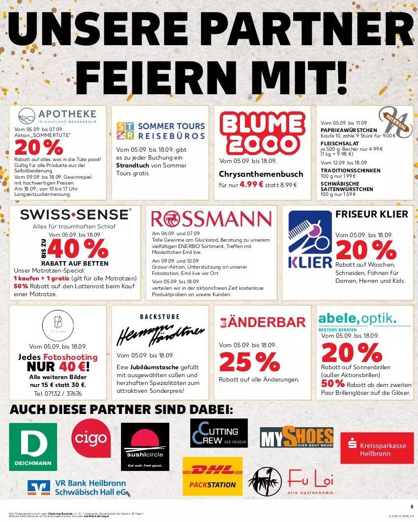 Aktueller Prospekt Kaufland - Extra-Angebote - von 05.09 bis 11.09.2024 - strona 5 - produkty: angebot, angebote, Becher, bett, Betten, bio, Brille, buch, chrysanthemen, eier, eis, fleisch, fleischsalat, gewinnspiel, Gläser, Jubiläums, latte, lattenrost, matratze, matratzen, paprika, reis, salat, schinken, sonnenbrille, Spezi, strandtuch, Tasche, Ti, tuc, Tüte, uhr, würstchen, ZTE, zucker