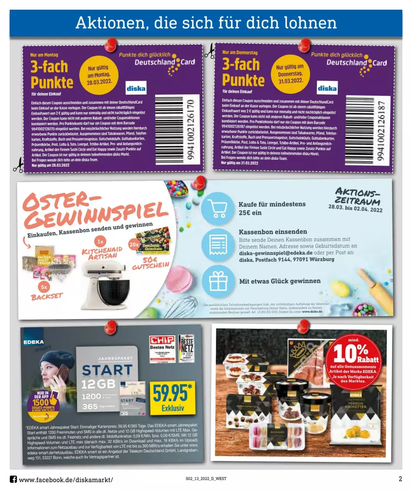 Aktueller Prospekt Diska - Prospekte - von 28.03 bis 02.04.2022 - strona 2 - produkty: buch, coupon, deka, deutschlandcard, erde, gewinnspiel, guthabenkarte, gutschein, kraft, LG, milch, ritter, Sushi, Tchibo, tee, telefon, Ti, Tiere