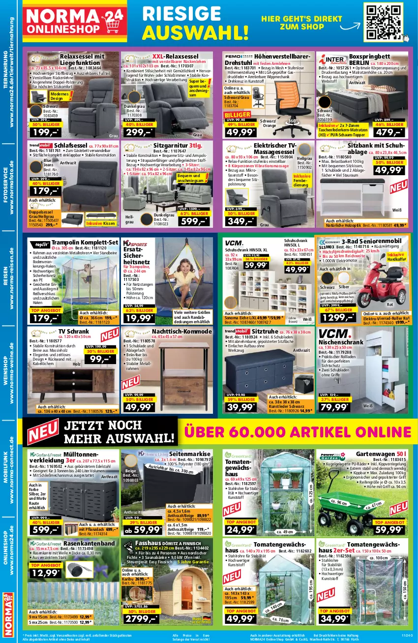 Aktueller Prospekt Norma - Norma - von 01.03 bis 17.03.2024 - strona 2 - produkty: angebot, armlehnen, Bank, Bau, bett, boxspringbett, bürste, drehstuhl, edelstahl, eis, Elektro, elle, federkern, garnitur, Garten, Gästebett, gefu, Gewächshaus, Holz, jeans, kissen, kleid, Kleidung, koffer, kommode, Kugel, kunstleder schwarz, LG, Liege, massivholz, matratze, matratzen, mikrofaser, Mode, ndk, Ofen, orange, rasen, reifen, reis, rel, relaxsessel, riegel, ring, Roller, rückenlehne, rückwand, rwe, schlafzimmer, Schrank, schubladen, schuhschrank, Seitenmarkise, sessel, sitzkissen, Sitztruhe, sonoma eiche, stuhl, Tasche, taschen, taschenfederkern-matratze, Ti, tiernahrung, tisch, tomate, tomaten, topper, Trampolin, wein, weine, weinshop, werkzeug