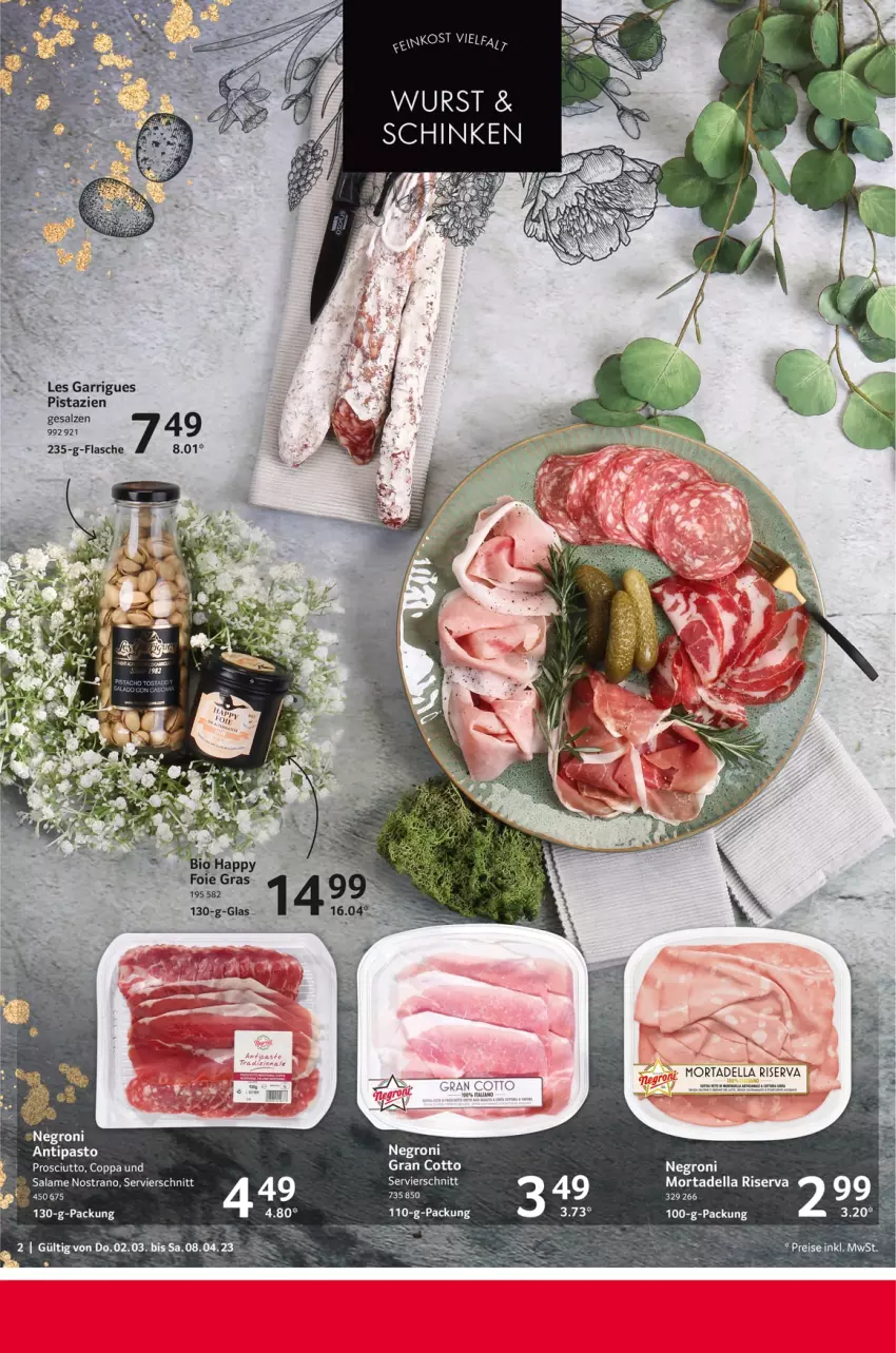 Aktueller Prospekt Selgros - Feinkost Ostern - von 02.03 bis 08.04.2023 - strona 2 - produkty: dell, eis, flasche, mam, mortadella, pistazien, prosciutto, reis, riserva, salz, schinken, Ti, wurst