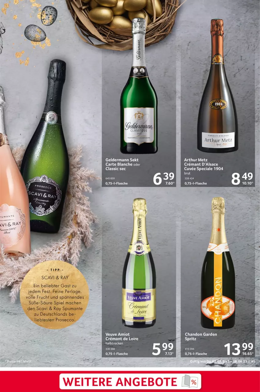 Aktueller Prospekt Selgros - Feinkost Ostern - von 02.03 bis 08.04.2023 - strona 41 - produkty: angebot, angebote, brut, ecco, flasche, frucht, geldermann, mac, perla, prosecco, puma, sekt, spumante, Ti