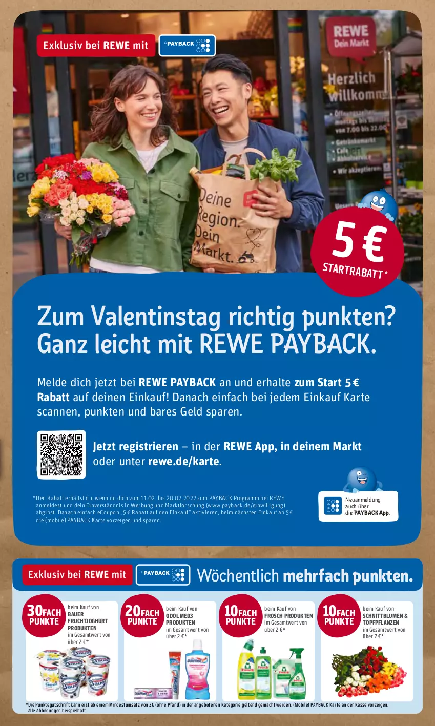 Aktueller Prospekt Rewe - Prospekte - von 14.02 bis 20.02.2022 - strona 19 - produkty: angebot, angebote, auer, Bau, Bauer, blume, blumen, coupon, eis, erde, Frosch, frucht, fruchtjoghurt, joghur, joghurt, mac, Odol, odol med, odol med3, payback, pflanze, pflanzen, Ti, topf