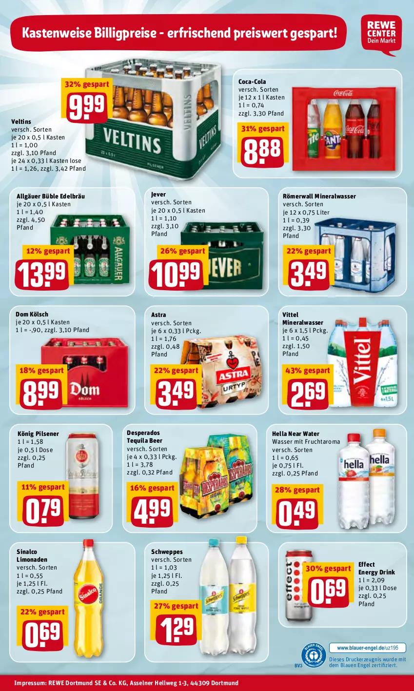 Aktueller Prospekt Rewe - Prospekte - von 14.02 bis 20.02.2022 - strona 36 - produkty: Alwa, Astra, coca-cola, cola, desperados, drink, drucker, Effect, eis, energy drink, Engel, frucht, hella, jever, kerze, könig pilsener, LG, limo, limonade, limonaden, mineralwasser, mit frucht, pils, pilsener, reis, schweppes, sinalco, tequila, Ti, veltins, vittel, wasser