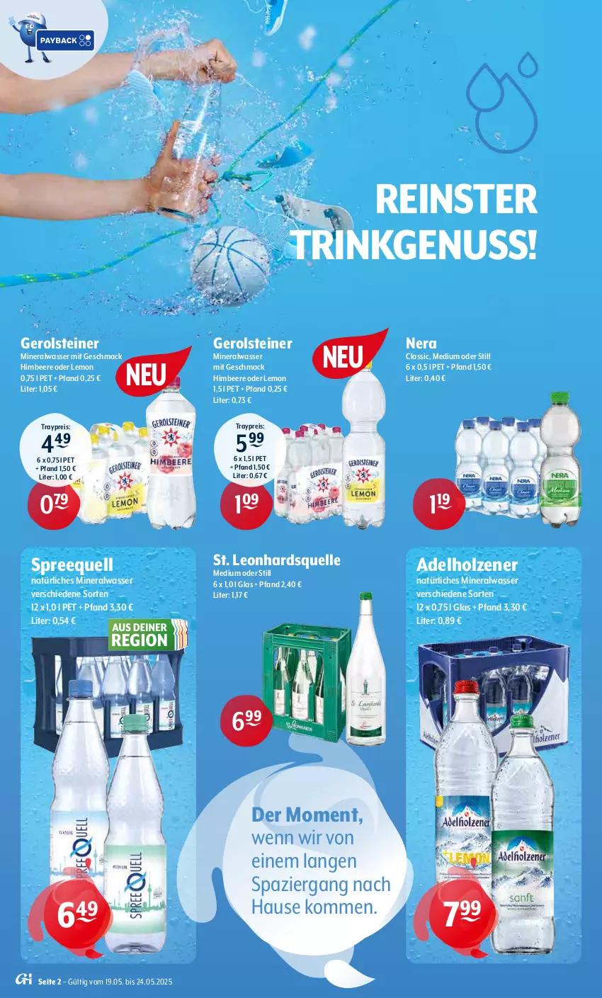 Aktueller Prospekt Getraenke Hoffmann - Prospekte - von 19.05 bis 24.05.2025 - strona 2 - produkty: adelholzener, Alwa, beere, eis, elle, gerolsteine, gerolsteiner, himbeer, himbeere, Holz, mac, mineralwasser, natürliches mineralwasser, nuss, reis, Spreequell, steiner, Ti, wasser