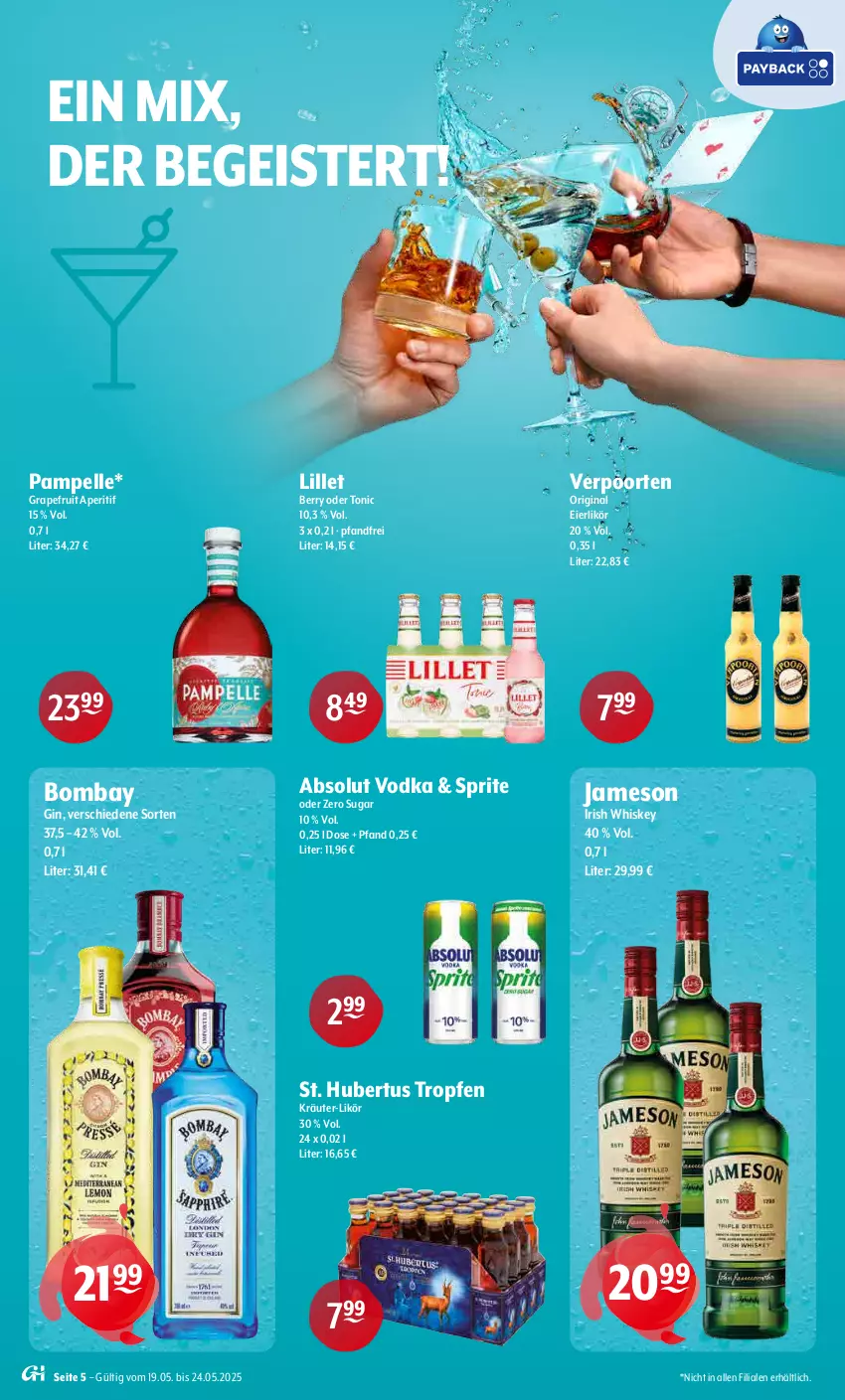 Aktueller Prospekt Getraenke Hoffmann - Prospekte - von 19.05 bis 24.05.2025 - strona 5 - produkty: Absolut Vodka, aperitif, eier, eierlikör, eis, elle, gin, grapefruit, irish whiskey, jameson, kräuter, likör, lillet, sprite, Ti, tonic, verpoorten, vodka, whiskey