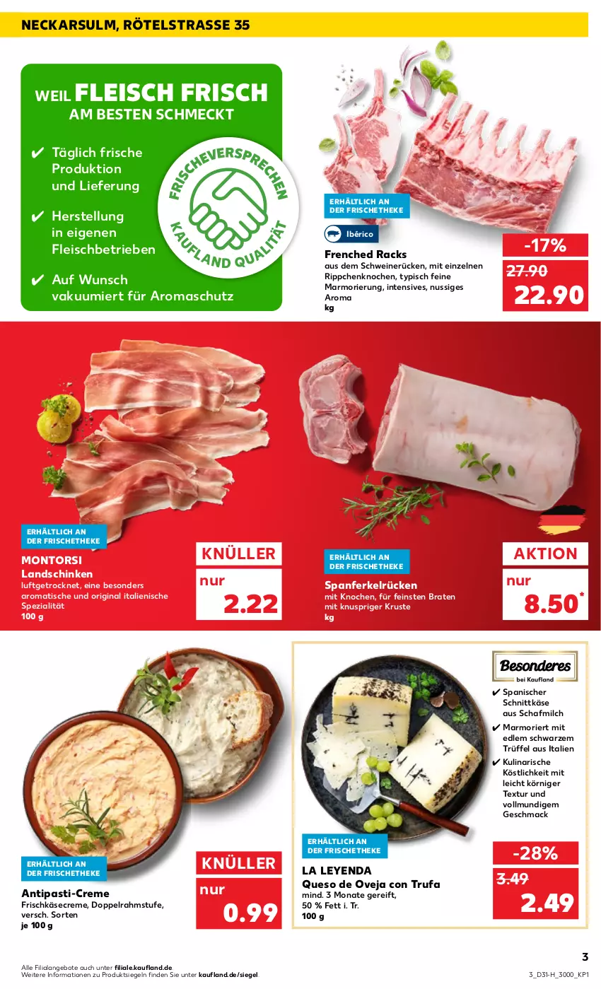 Aktueller Prospekt Kaufland - Spezielle Angebote - von 04.08 bis 10.08.2022 - strona 3 - produkty: angebot, angebote, antipasti, asti, braten, creme, doppelrahmstufe, eis, fleisch, frischkäse, gin, Käse, landschinken, mac, milch, montorsi, nuss, schinken, schnittkäse, schwein, schweine, schweinerücken, Spezi, Ti, tisch, Trüffel, wein, weine