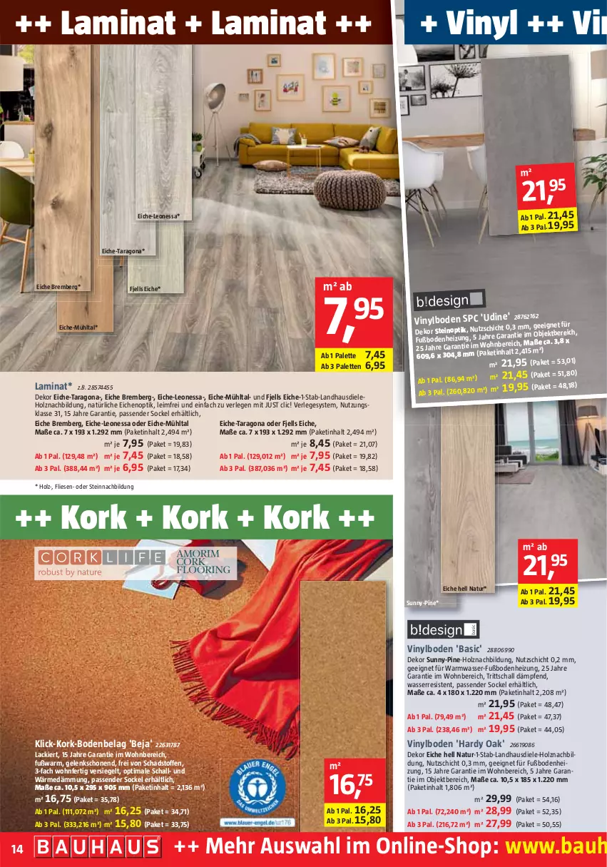 Aktueller Prospekt Bauhaus - Prospekte - von 29.10 bis 03.12.2022 - strona 14 - produkty: Bau, Holz, lack, laminat, landhausdiele, natur, Palette, Schal, Ti, vinylboden, wasser