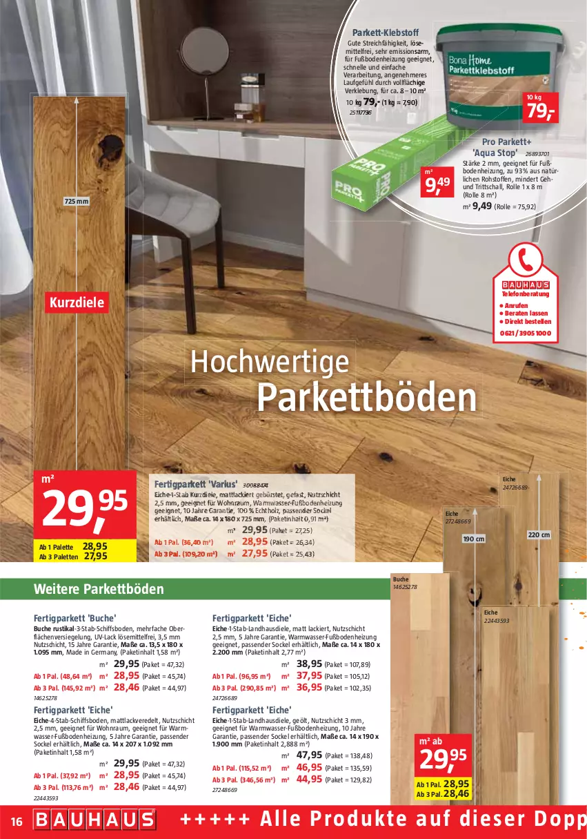 Aktueller Prospekt Bauhaus - Prospekte - von 29.10 bis 03.12.2022 - strona 16 - produkty: aqua, buch, elle, Fertigparkett, Germ, lack, landhausdiele, Palette, Schal, telefon, Ti, wasser