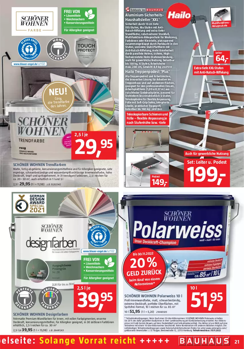 Aktueller Prospekt Bauhaus - Prospekte - von 29.10 bis 03.12.2022 - strona 21 - produkty: Bank, buch, decke, Deckel, eimer, eis, elle, ente, Heu, kraft, latte, Polarweiss, reis, rwe, Schal, Schale, Teleskop, Ti, tisch, tragegriff, Treppenpodest, wasser, werkzeug