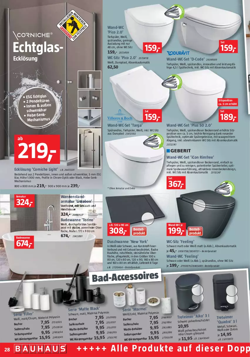 Aktueller Prospekt Bauhaus - Prospekte - von 29.10 bis 03.12.2022 - strona 28 - produkty: ACC, accessoires, armatur, auto, Bad, Badewanne, Bau, Becher, Behälter, bürste, bürsten, eimer, eis, garnitur, lack, latte, quad, Reinigung, Ria, ring, Schal, Schale, Seife, seifenspender, Ti, treteimer, Wanne, wasser, WC-Bürste, wc-sitz, Yo