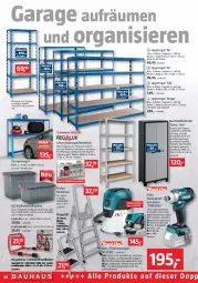 Gazetka promocyjna Bauhaus - Prospekte - Gazetka - ważna od 03.12 do 03.12.2022 - strona 36 - produkty: akku, Anzug, aufbewahrungsbox, auto, beleuchtung, Bohrschrauber, Brei, bürste, bürsten, decke, Deckel, kraft, regal, Reinigung, rel, Schal, Schrank, schwerlastregal, steckdose, Ti, tisch, Trockensauger, wasser, werkzeug
