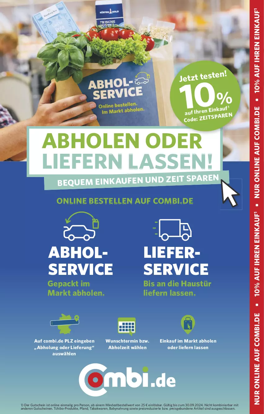 Aktueller Prospekt Combi - Prospekte - von 01.09 bis 08.09.2024 - strona 1 - produkty: aust, Babynahrung, eis, elle, gutschein, gutscheine, Holz, lieferservice, reis, Tchibo, Ti