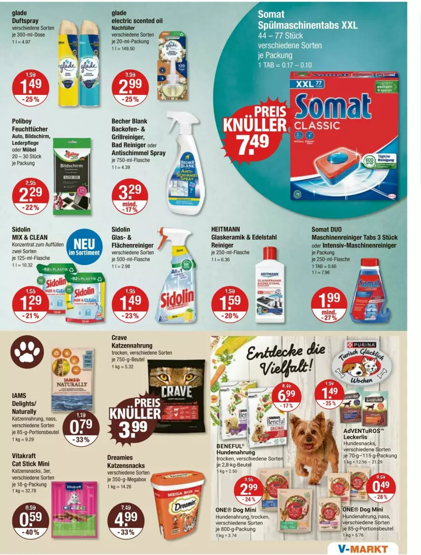 Aktueller Prospekt Vmarkt - Prospekte - von 25.04 bis 01.05.2024 - strona 11 - produkty: auto, backofen, Bad, beutel, dreamies, Duftspray, edelstahl, ente, feuchttücher, flasche, Glade, glaskeramik, grill, Grillreiniger, heitmann, hundenahrung, hundesnack, hundesnacks, katzennahrung, katzensnack, katzensnacks, kraft, möbel, natur, natura, Ofen, portionsbeutel, reiniger, sidolin, snack, snacks, spülmaschinen, spülmaschinentabs, Ti, tisch, tücher, vita, vitakraft