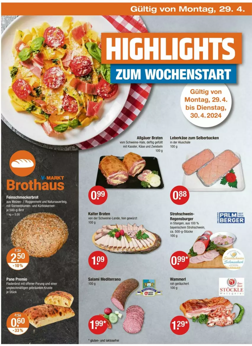 Aktueller Prospekt Vmarkt - Prospekte - von 25.04 bis 01.05.2024 - strona 22 - produkty: auer, Berger, blume, blumen, braten, brot, burger, gewürz, HP, Käse, Kürbis, kürbiskerne, leberkäs, leberkäse, LG, mehl, natur, regensburger, Schal, Schale, schwein, schweine, sonnenblume, sonnenblumen, Ti, wein, weine, zwiebel, zwiebeln