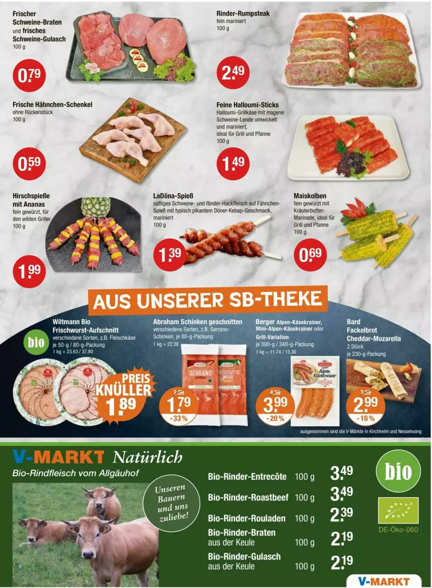 Aktueller Prospekt Vmarkt - Prospekte - von 12.06 bis 18.06.2025 - strona 7 - produkty: ananas, beef, Berger, bio, bio-rindfleisch, braten, butter, cheddar, eis, fleisch, fleischkäse, Frische Hähnchen, für grill und pfanne, gewürz, grill, grill und pfanne, Grillkäse, gulasch, hackfleisch, hähnchen-schenkel, Halloumi, henkel, ideal für grill, ideal für grill und pfanne, Käse, Käsekrainer, kräuter, kräuterbutter, LG, mac, mais, marinade, pfanne, rel, Ria, rind, rinder, rinder-hackfleisch, rinder-rouladen, rinder-rumpsteak, rindfleisch, roastbeef, rouladen, rum, rumpsteak, saft, schenkel, schinken, schnitten, schwein, schweine, serrano, steak, Ti, und pfanne, wein, weine, WICK, Wild, wiltmann