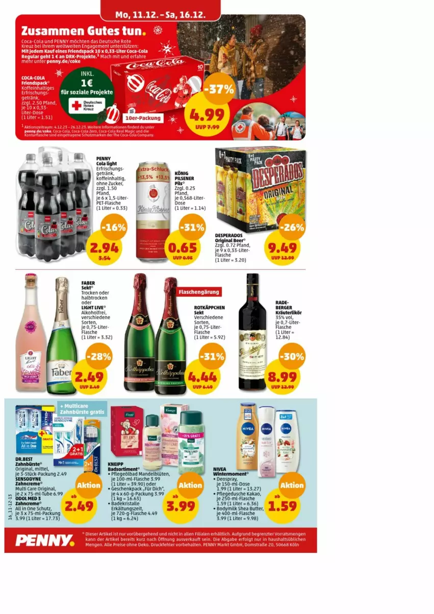 Aktueller Prospekt Penny - Prospekte - von 11.12 bis 16.12.2023 - strona 16 - produkty: alkohol, Berger, creme, flasche, getränk, gin, könig pilsener, pet-flasche, pils, pilsener, rotkäppchen, sekt, sensodyne, Ti, zahncreme, zucker