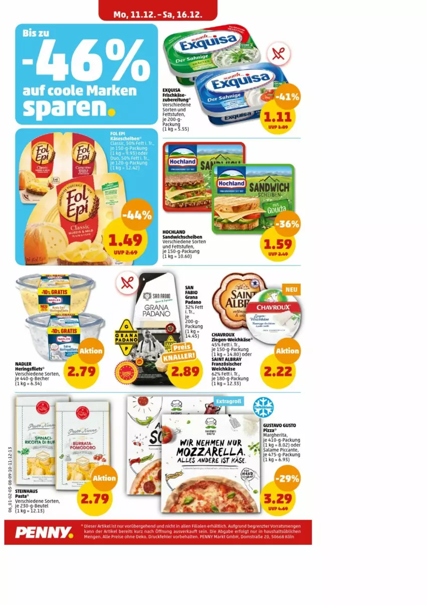 Aktueller Prospekt Penny - Prospekte - von 11.12 bis 16.12.2023 - strona 6 - produkty: Becher, beutel, filet, filets, grana, grana padano, hering, Herings, heringsfilets, Käse, margherita, padano, pasta, Rana, ring, sandwich, steinhaus