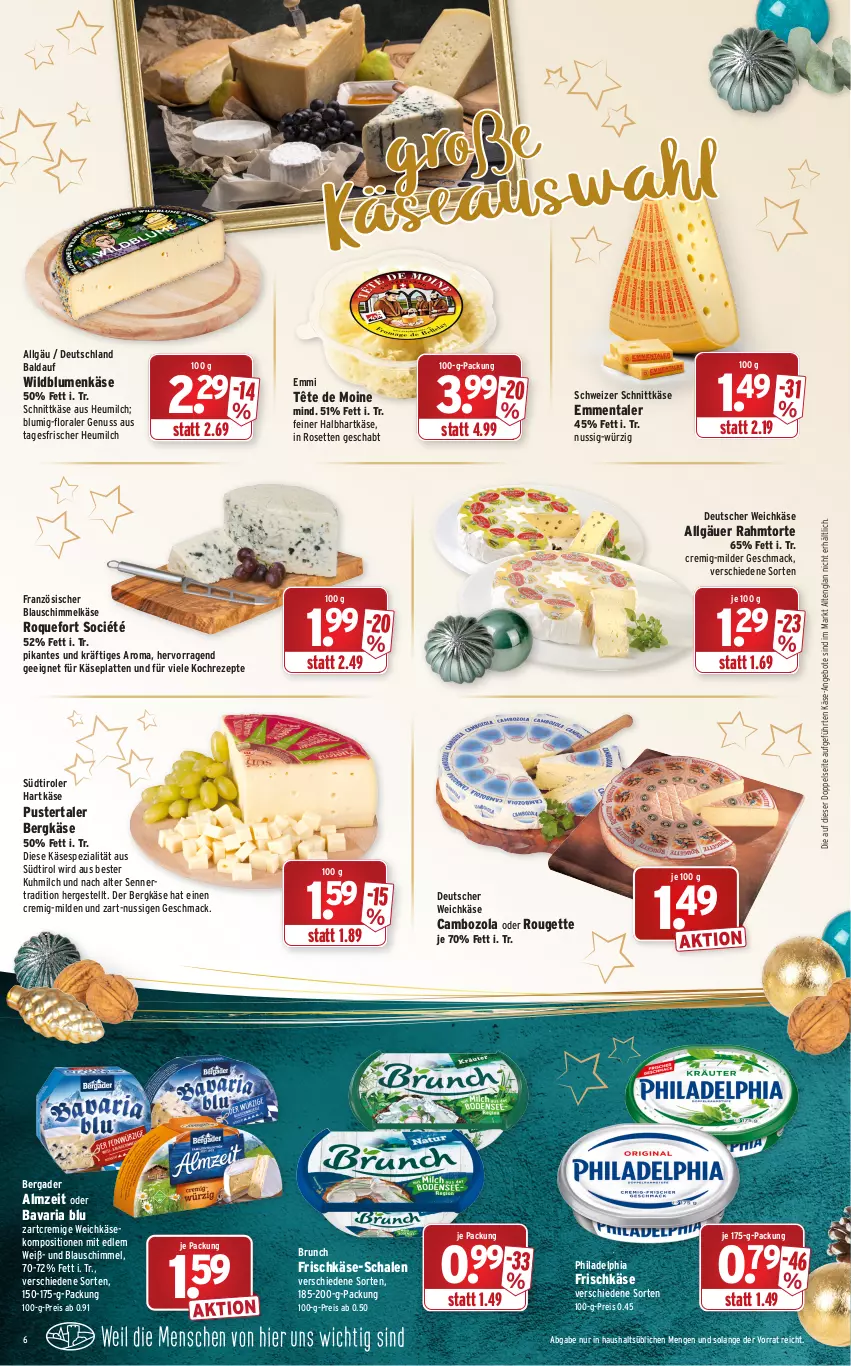 Aktueller Prospekt Wasgau - Prospekte - von 20.12 bis 24.12.2021 - strona 6 - produkty: angebot, angebote, bavaria blu, bergader, Bergkäse, blume, blumen, cambozola, deutscher weichkäse, eis, emmentaler, emmi, frischkäse, hartkäse, Heu, heumilch, Käse, latte, LG, mac, milch, nuss, philadelphia, reis, rezept, rezepte, Ria, rouge, rougette, Schal, Schale, schnittkäse, schweizer schnittkäse, Spezi, südtiroler, Tête de Moine, Ti, torte, weichkäse, Wild, Wildblumenkäse