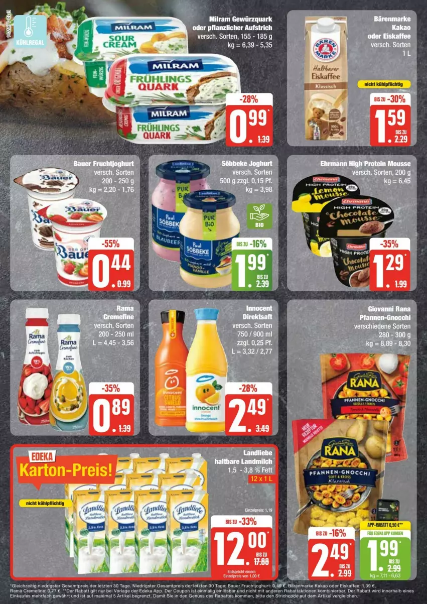 Aktueller Prospekt Edeka - Prospekte - von 17.08 bis 24.08.2024 - strona 12 - produkty: auer, aufstrich, bärenmarke, Bau, Bauer, coupon, creme, deka, eier, eis, gewürz, gewürzquark, joghur, joghurt, kakao, landmilch, milch, milram, quark, rama, rama cremefine, reis, Ti, ZTE