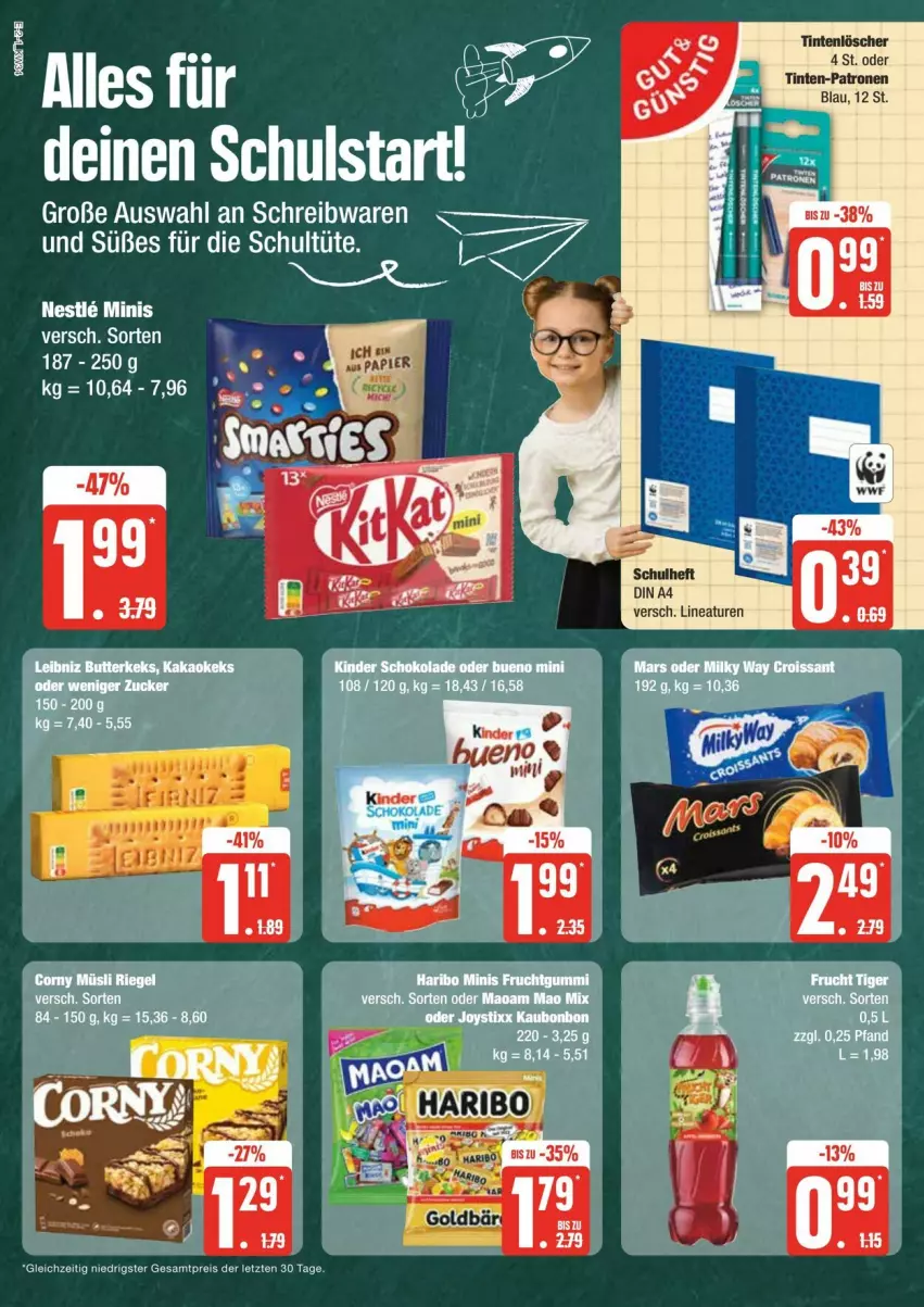 Aktueller Prospekt Edeka - Prospekte - von 17.08 bis 24.08.2024 - strona 2 - produkty: butter, butterkeks, Croissant, din a4, kakao, keks, Kinder, kinder schokolade, leibniz, mars, milky way, schoko, schokolade, schreibwaren, Tüte