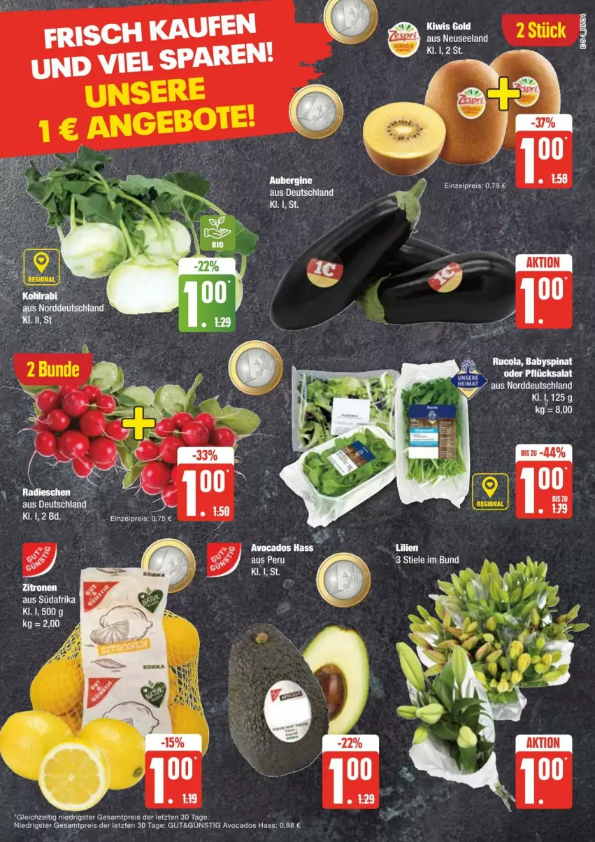 Aktueller Prospekt Edeka - Prospekte - von 17.08 bis 24.08.2024 - strona 5 - produkty: aubergine, avocado, avocados, Babyspinat, cola, eis, gin, kohlrabi, radieschen, reis, rucola, spinat, Ti, ZTE