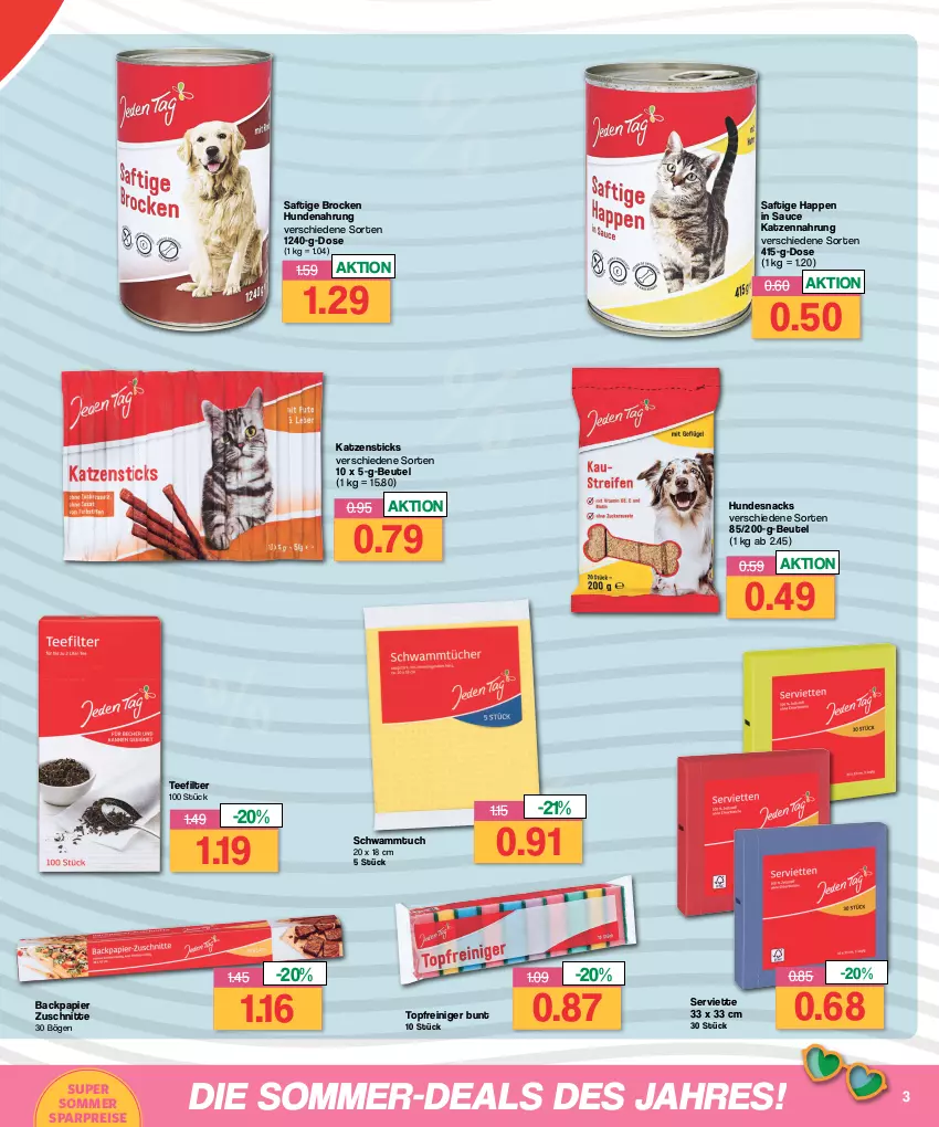 Aktueller Prospekt Famila - Prospekte - von 10.07 bis 15.07.2023 - strona 3 - produkty: beutel, Brock, eis, hundenahrung, hundesnack, hundesnacks, katzennahrung, papier, reiniger, reis, saft, sauce, schwamm, Schwammtuch, Serviette, snack, snacks, tee, Ti, topf, tuc