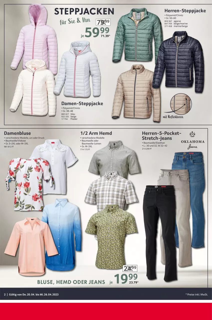 Aktueller Prospekt Selgros - Nonfood - von 20.04 bis 26.04.2023 - strona 2 - produkty: Bau, baumwolle, bluse, dell, eis, elle, flieder, hemd, Jacke, jeans, leine, Mode, reis, Steppjacke, Ti, wolle