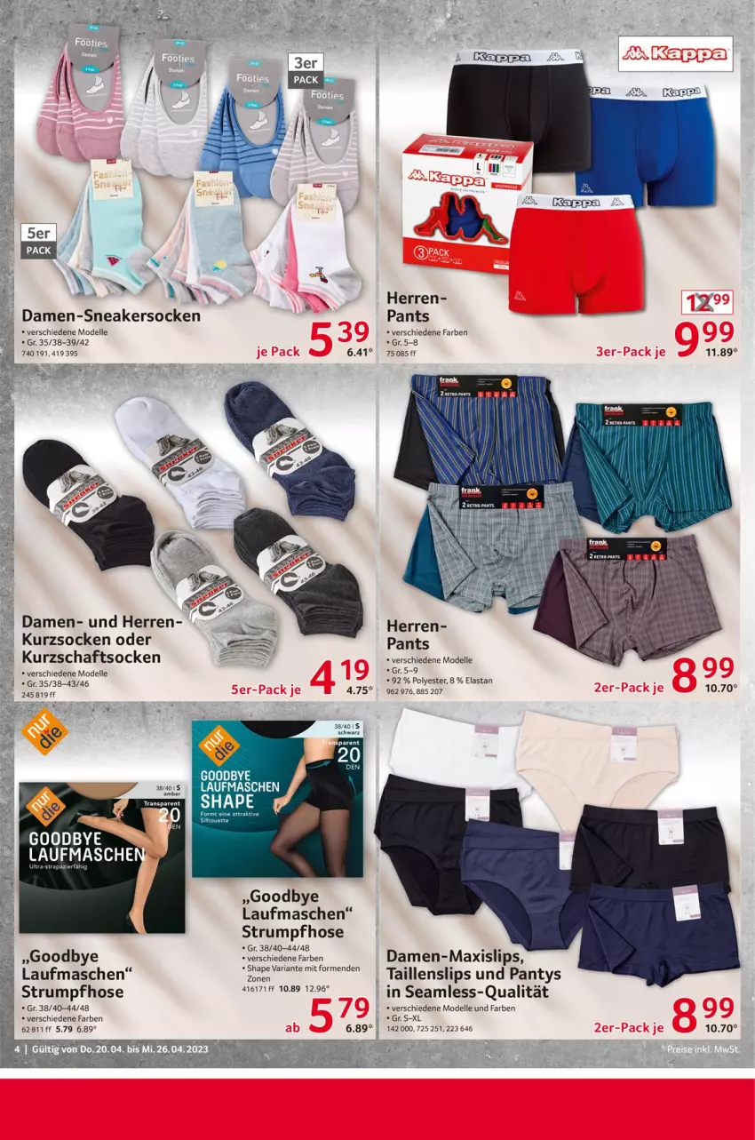 Aktueller Prospekt Selgros - Nonfood - von 20.04 bis 26.04.2023 - strona 4 - produkty: Amber, dell, elle, hose, Kurzschaftsocken, Mode, Pants, panty, Ria, rum, slip, slips, sneaker, sneakersocken, socken, Strumpfhose, Taillenslip