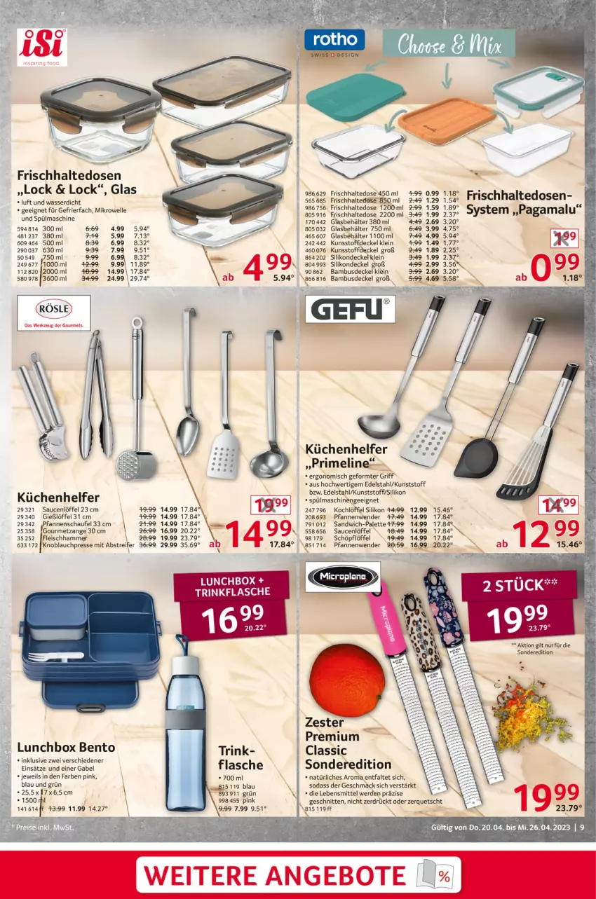 Aktueller Prospekt Selgros - Nonfood - von 20.04 bis 26.04.2023 - strona 9 - produkty: angebot, angebote, bambus, Behälter, decke, Deckel, edelstahl, eis, ente, erde, flasche, fleisch, gabel, HP, knoblauch, Knoblauchpresse, Kochlöffel, küche, Küchen, Küchenhelfer, lebensmittel, Löffel, lunchbox, mac, Palette, pfanne, pfannen, Pfannenwender, rösle, sandwich, sauce, saucen, schnitten, Schöpflöffel, Soda, spülmaschinen, Ti, trinkflasche, werkzeug