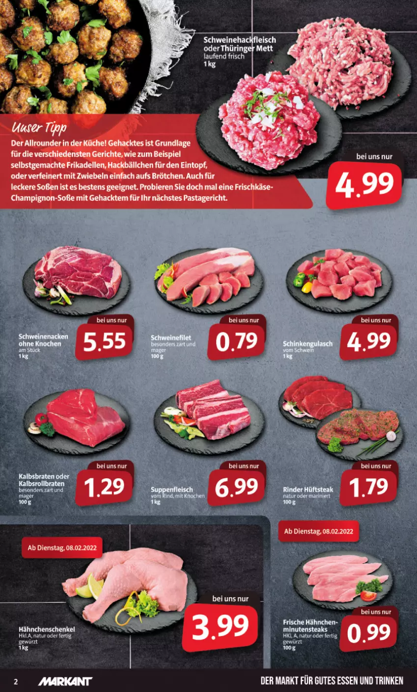 Aktueller Prospekt Markant - Prospekte - von 07.02 bis 12.02.2022 - strona 2 - produkty: aeg, braten, Frische Hähnchen, gewürz, gutes essen, hähnchenschenkel, henkel, Laufen, rind, schenkel, Ti