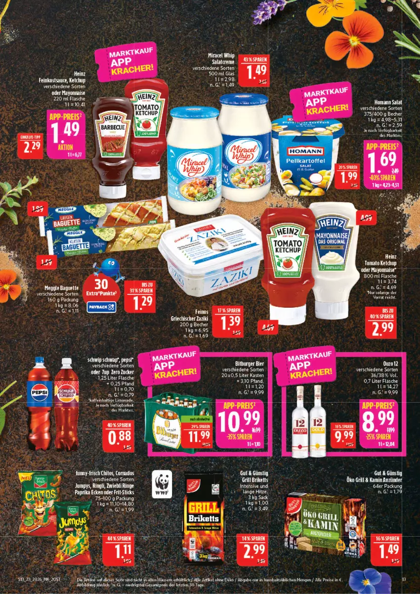 Aktueller Prospekt Marktkauf - Prospekt - von 31.05 bis 06.06.2026 - strona 13 - produkty: anzünder, Becher, bett, eis, ente, flasche, funny-frisch, grill, homann, Kamin, ketchup, meggle, miracel, miracel whip, pepsi, reis, Ria, ring, salat, tee, Ti