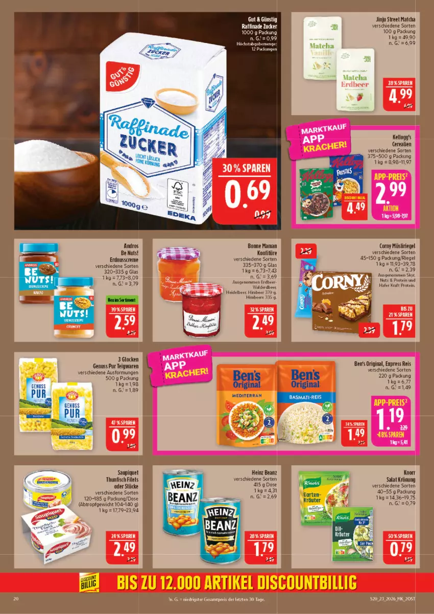 Aktueller Prospekt Marktkauf - Prospekt - von 31.05 bis 06.06.2026 - strona 20 - produkty: beanz, beere, Ben’s Original, cerealien, corny, creme, eis, erdnuss, filet, filets, fisch, gin, hafer, himbeer, himbeere, kellogg's, knorr, konfitüre, kraft, müsli, Müsliriegel, nuss, reis, riegel, salat, Skyr, teigwaren, thunfisch, thunfisch filets, Ti, tomate, tomaten, ZTE