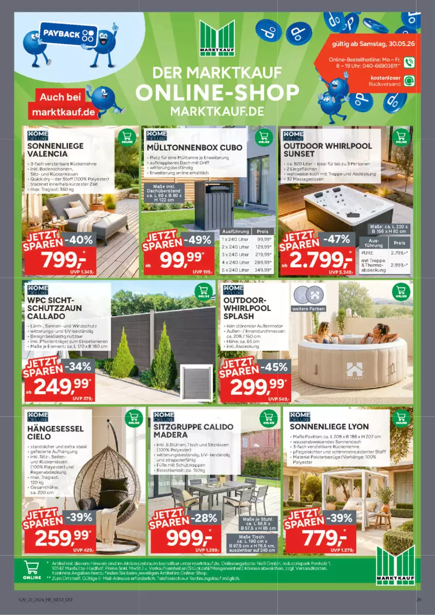 Aktueller Prospekt Marktkauf - Prospekt - von 31.05 bis 06.06.2026 - strona 29 - produkty: angebot, angebote, eis, kissen, Liege, ndk, pool, reis, rückenlehne, rwe, sitzkissen, sonnenliege, stuhl, telefon, Ti, tisch, uhr, Whirlpool