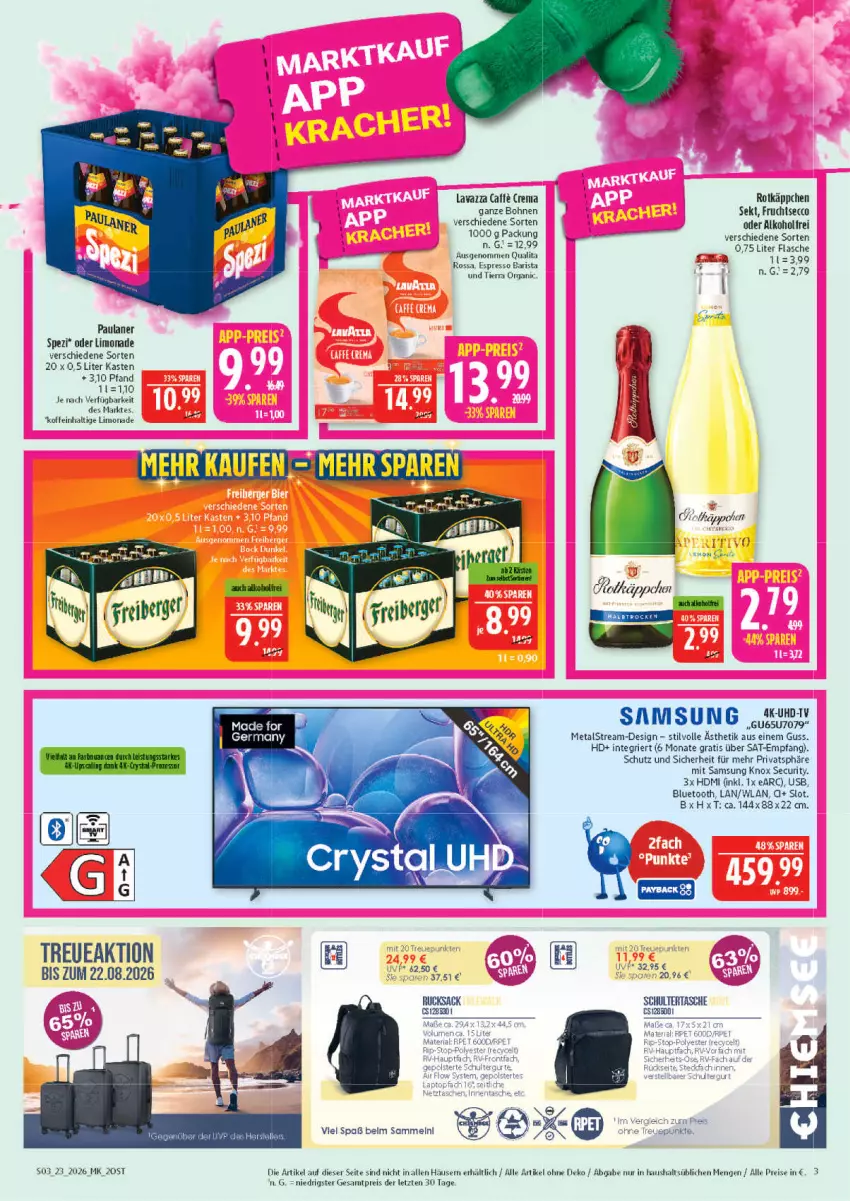 Aktueller Prospekt Marktkauf - Prospekt - von 31.05 bis 06.06.2026 - strona 3 - produkty: alkohol, bohne, bohnen, ecco, eis, elle, espresso, flasche, Germ, HDMI, lavazza, limo, limonade, Paula, paulaner, reis, rotkäppchen, Samsung, Schultertasche, sekt, Spezi, Tasche, teller, Ti, usb, ZTE