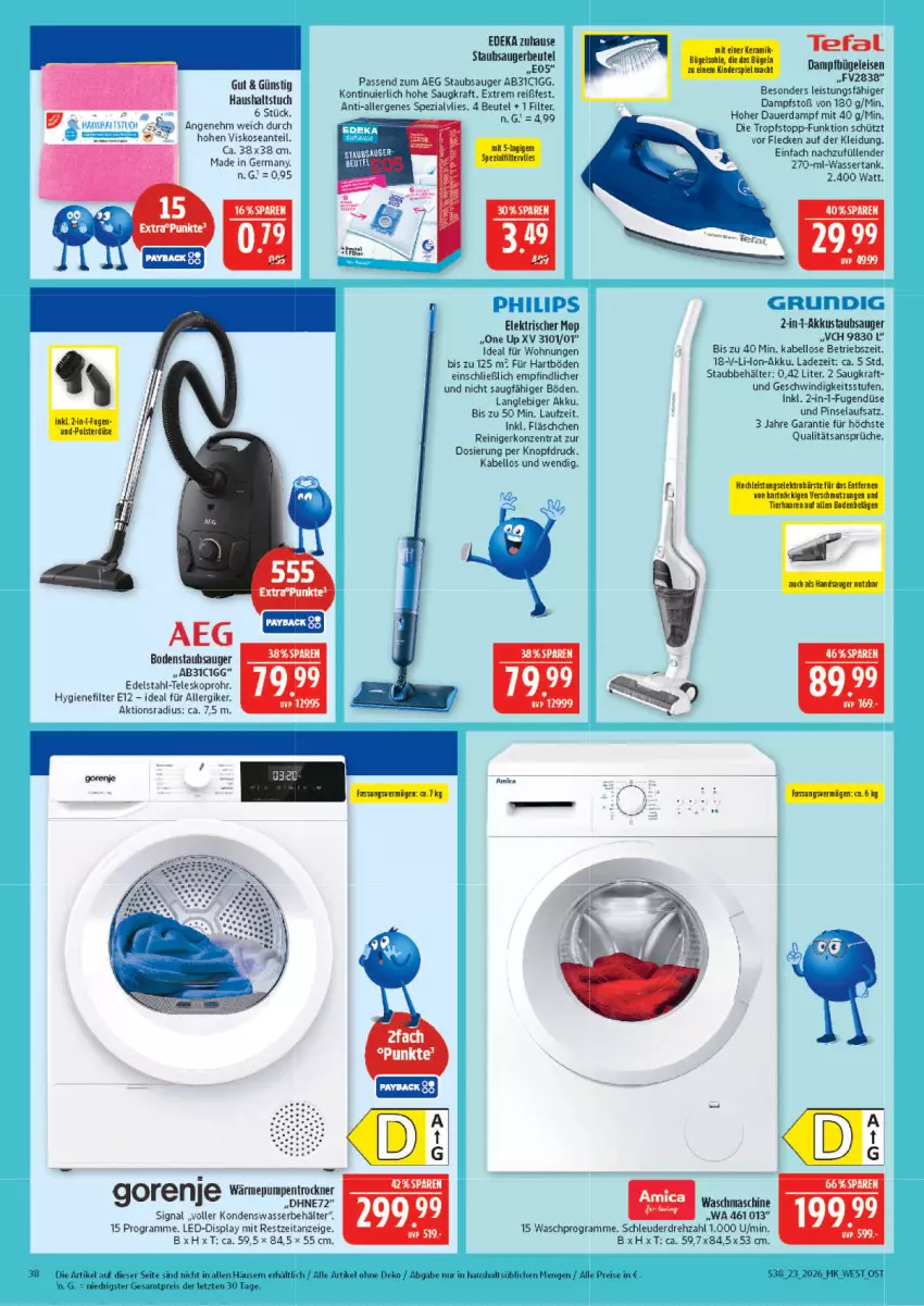 Aktueller Prospekt Marktkauf - Prospekt - von 31.05 bis 06.06.2026 - strona 38 - produkty: aeg, akku, auer, Behälter, beutel, bodenstaubsauger, bügel, Bügeleisen, dampfbügeleisen, deka, edelstahl, eis, Germ, gorenje, grundig, HP, hygienefilter, kleid, Kleidung, kraft, Philips, Pinsel, reiniger, reis, Signal, Spezi, staubsauger, staubsaugerbeutel, tefal, Teleskop, Ti, Trockner, tuc, wärmepumpentrockner, waschmaschine, wasser, wassertank, ZTE
