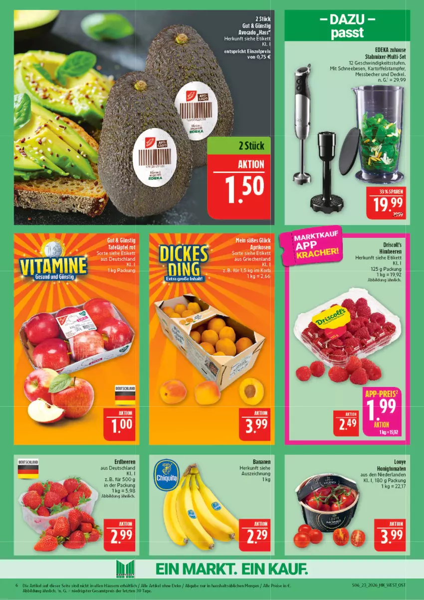Aktueller Prospekt Marktkauf - Prospekt - von 31.05 bis 06.06.2026 - strona 6 - produkty: banane, bananen, Becher, beere, beeren, decke, Deckel, deka, eier, eis, erdbeere, erdbeeren, himbeer, himbeere, himbeeren, honig, Honigtomaten, kartoffel, Messbecher, Mixer, reis, Schneebesen, stabmixer, tafeläpfel, Ti, tomate, tomaten, ZTE
