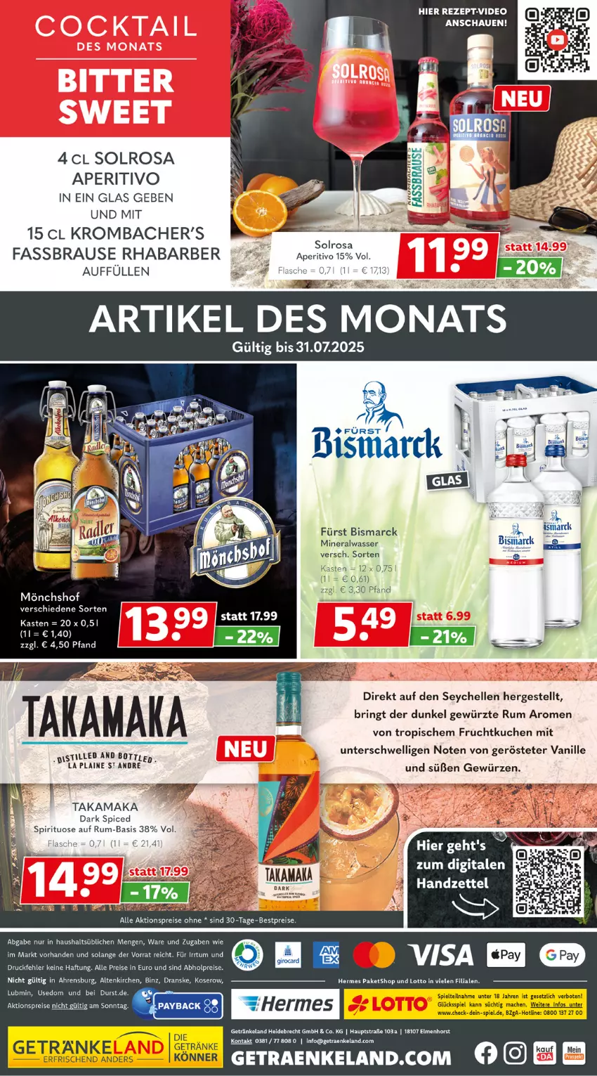 Aktueller Prospekt Getraenkeland - von 06.07 bis 18.07.2025 - strona 10 - produkty: abholpreise, aktionspreis, Alwa, bestpreis, bestpreise, bismarck, brause, deo, eis, Elan, elle, fassbrause, flasche, frucht, getränk, getränke, gewürz, krombache, krombacher, kuchen, mac, mineralwasser, mönchshof, reis, rezept, rhabarber, ring, rum, Ti, vanille, wasser, ZTE