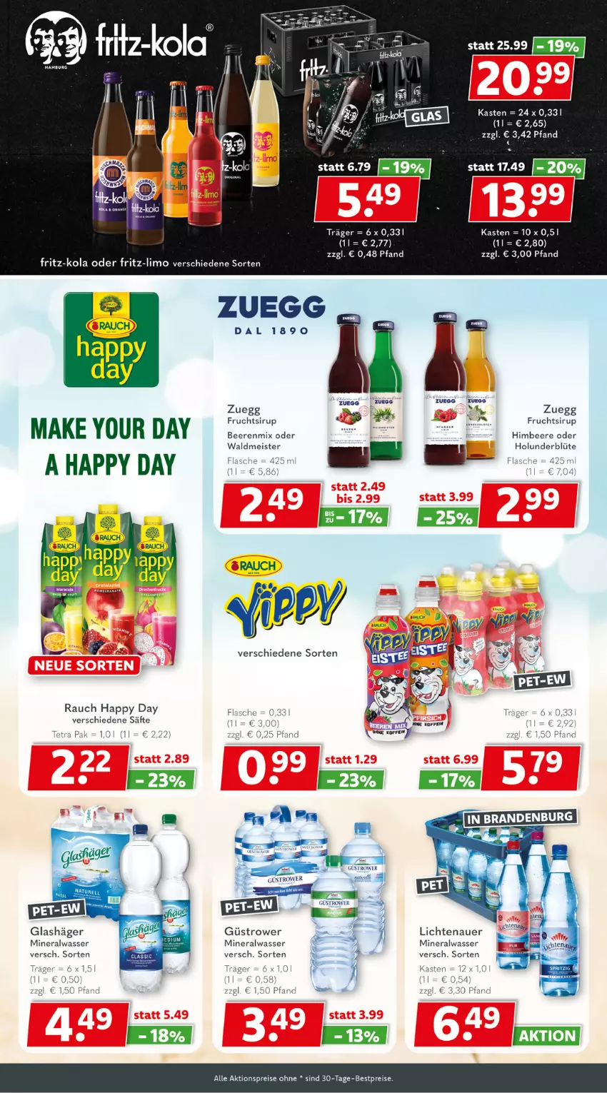 Aktueller Prospekt Getraenkeland - von 06.07 bis 18.07.2025 - strona 7 - produkty: aktionspreis, Alwa, auer, beere, beeren, bestpreis, bestpreise, Blüte, eis, flasche, fritz, fritz-kola, frucht, Happy Day, himbeer, himbeere, holunder, holunderblüte, lichtenauer, limo, Meister, mineralwasser, Rauch, reis, säfte, sirup, Ti, waldmeister, wasser, Yo, zuegg