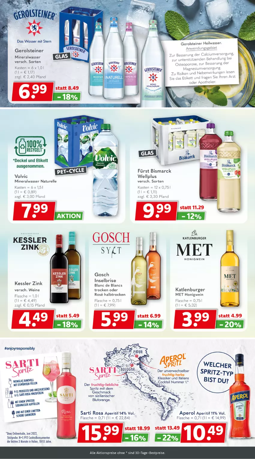 Aktueller Prospekt Getraenkeland - von 06.07 bis 18.07.2025 - strona 8 - produkty: aeg, aktionspreis, Alwa, aperitif, aperol, Apotheke, bestpreis, bestpreise, bismarck, Blutorange, burger, cocktail, de blancs, decke, Deckel, eis, eiswürfel, elle, ente, flasche, frucht, gerolsteine, gerolsteiner, honig, HP, katlenburger, LG, mac, Mett, metten, mineralwasser, natur, orange, reis, rel, rwe, Soda, steiner, Ti, volvic, wasser, wein, weine, würfel, ZTE