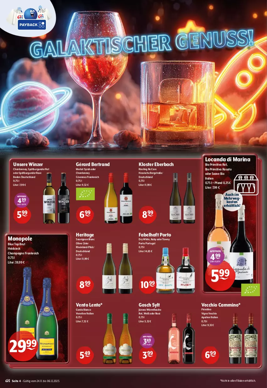 Aktueller Prospekt Getraenke Hoffmann - Prospekte - von 24.11 bis 06.12.2025 - strona 4 - produkty: Bad, bio, brut, burgunder, champagne, chardonnay, eis, flasche, Kloster Eberbach, merl, merlot, olive, primitivo, reis, riesling, rosato, rwe, sauvignon, sauvignon blanc, spätburgunder, Tawny Port, Ti