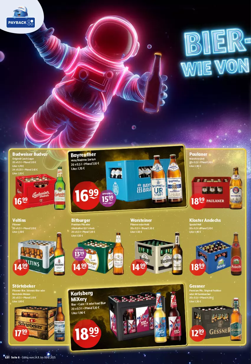 Aktueller Prospekt Getraenke Hoffmann - Prospekte - von 24.11 bis 06.12.2025 - strona 6 - produkty: alkohol, bier, bitburger, budweiser, burger, cola, eis, Gessner, gin, karlsberg, karlsberg mixery, Kloster Andechs, Mixer, mixery, Paula, paulaner, pils, pilsener, premium pils, reis, Spezi, steiner, störtebeker, Ti, veltins, warsteiner