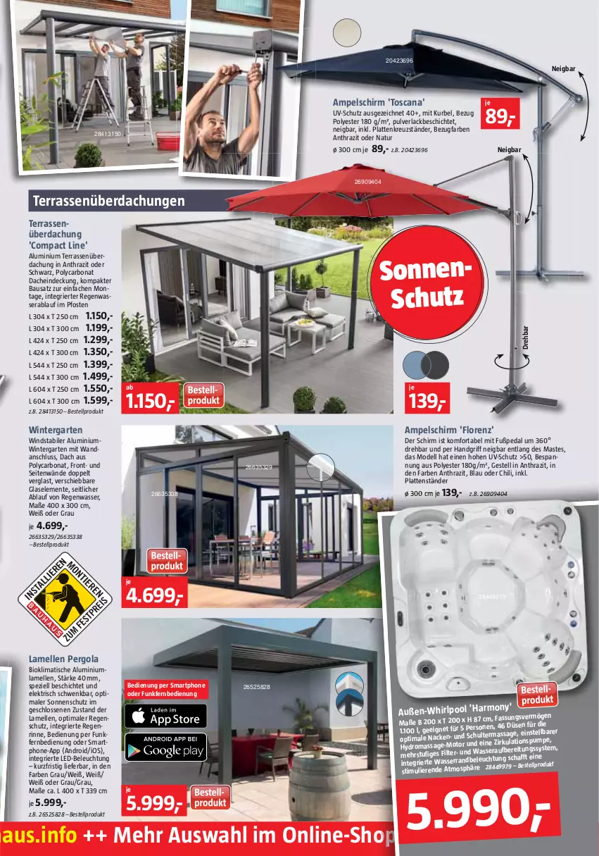 Aktueller Prospekt Bauhaus - Prospekte - von 26.02 bis 02.04.2022 - strona 11 - produkty: ampelschirm, Bau, beleuchtung, Bona, chili, dell, elle, ente, fernbedienung, Garten, lack, latte, led-beleuchtung, lorenz, Mode, natur, pool, smartphone, sonnenschutz, Spezi, Terrassenüberdachung, Ti, uv-schutz, wasser, Whirlpool