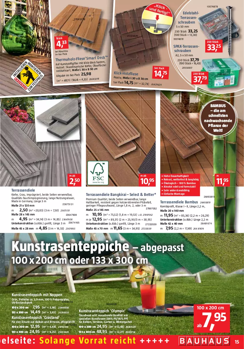 Aktueller Prospekt Bauhaus - Prospekte - von 26.02 bis 02.04.2022 - strona 15 - produkty: auer, bambus, bett, edelstahl, elle, ente, Garten, Germ, Holz, kunstrasen, Pax, pflanze, rasen, ring, rwe, schrauben, Spezi, teppich, teppiche, Ti