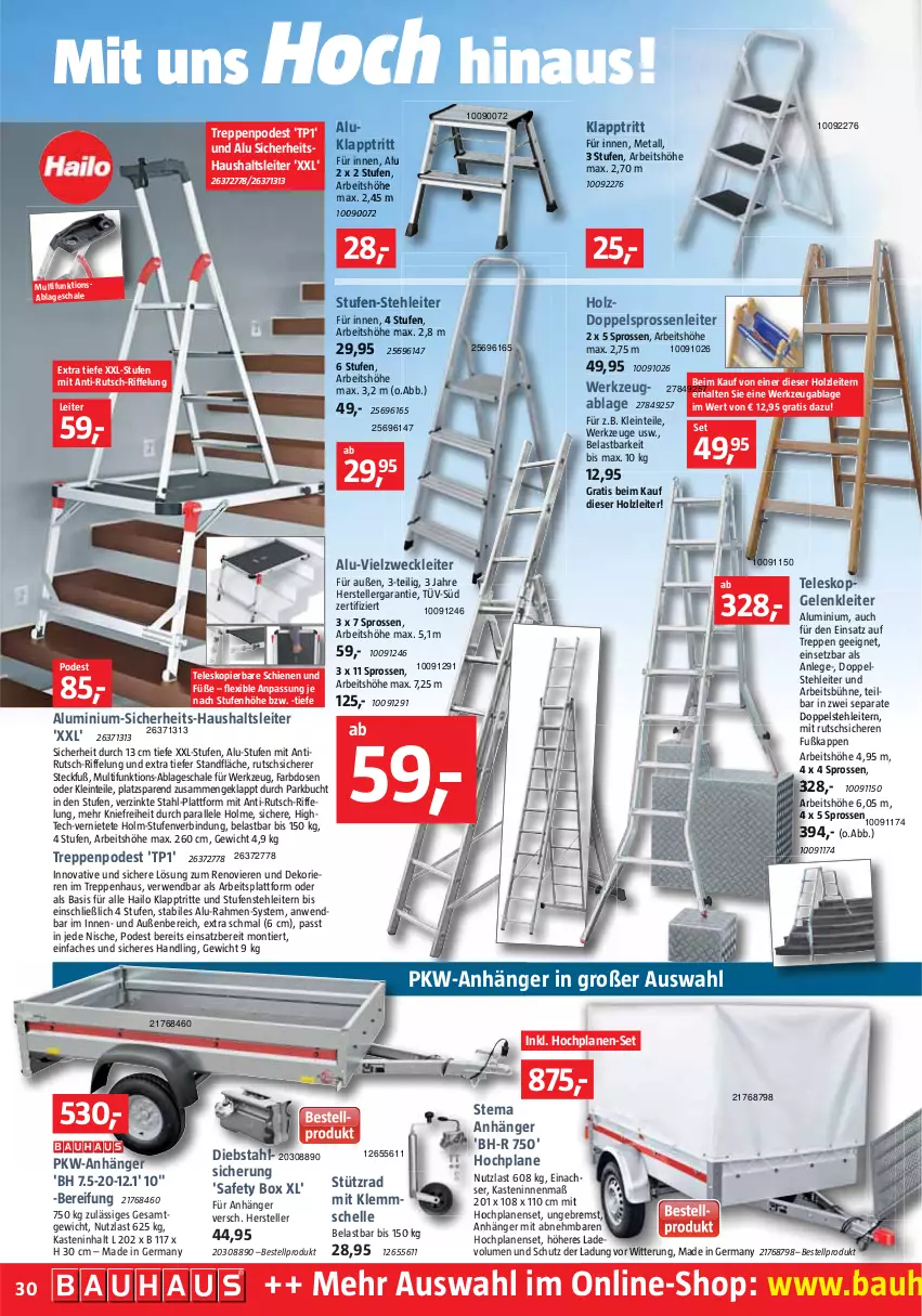 Aktueller Prospekt Bauhaus - Prospekte - von 26.02 bis 02.04.2022 - strona 30 - produkty: Anhänger, Bau, bree, buch, elle, Germ, Holz, HP, klapptritt, rwe, Schal, Schale, tee, Teleskop, teller, Ti, Treppenpodest, werkzeug, werkzeuge