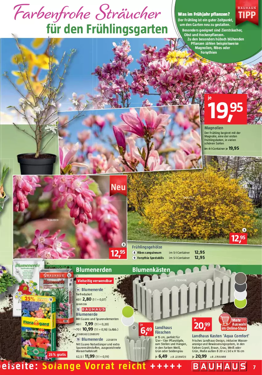 Aktueller Prospekt Bauhaus - Prospekte - von 26.02 bis 02.04.2022 - strona 7 - produkty: aqua, blume, blumen, blumenerde, braun, Container, dünger, eis, elle, ente, erde, Garten, gin, kraft, natur, obst, pflanze, pflanzen, rwe, tee, Ti, wasser